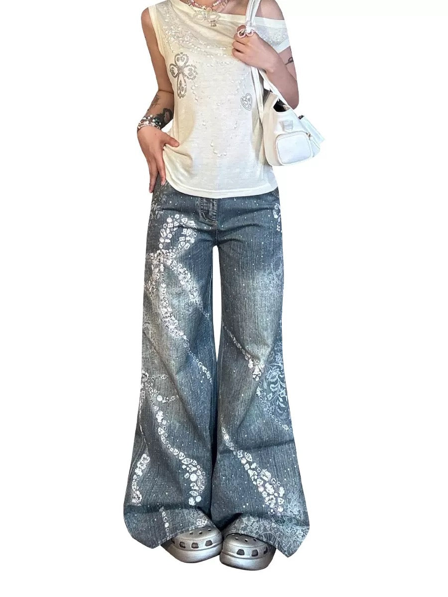 Bow Rhinestone Baggy Pants