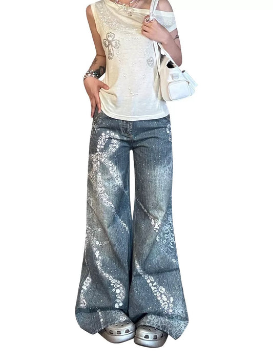 Bow Rhinestone Baggy Pants