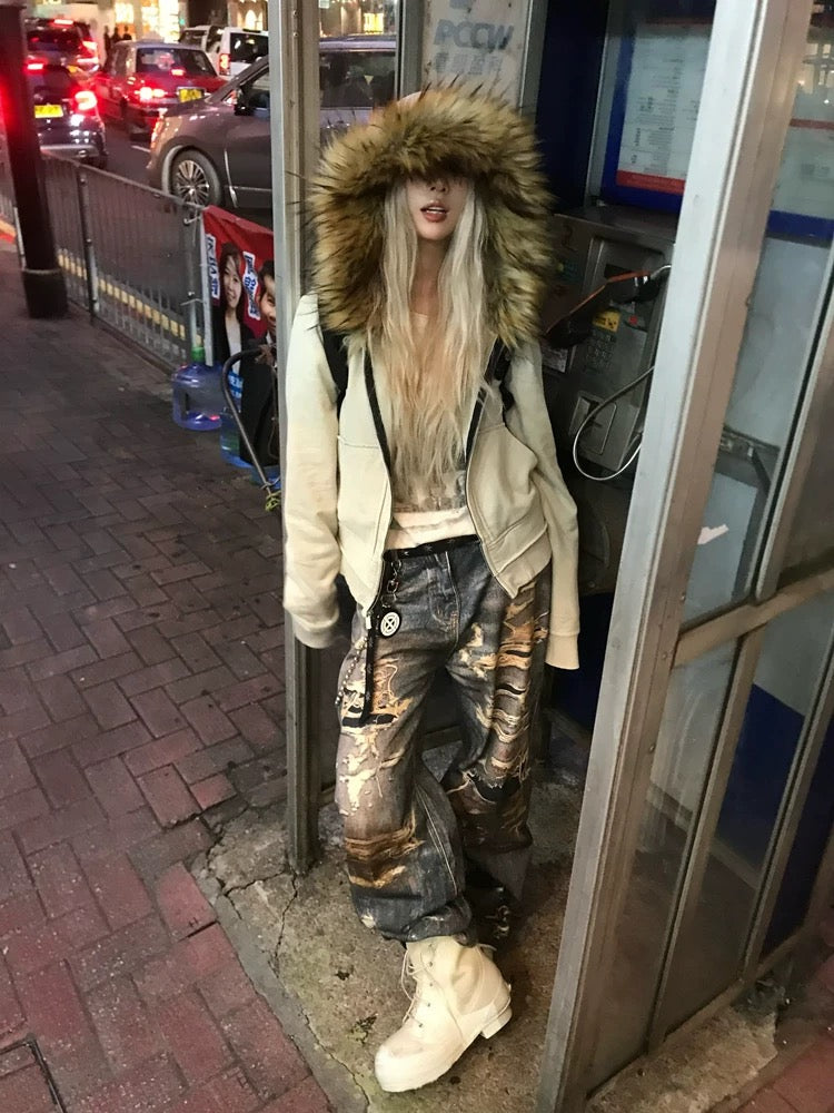 Beige Fur Hoodie