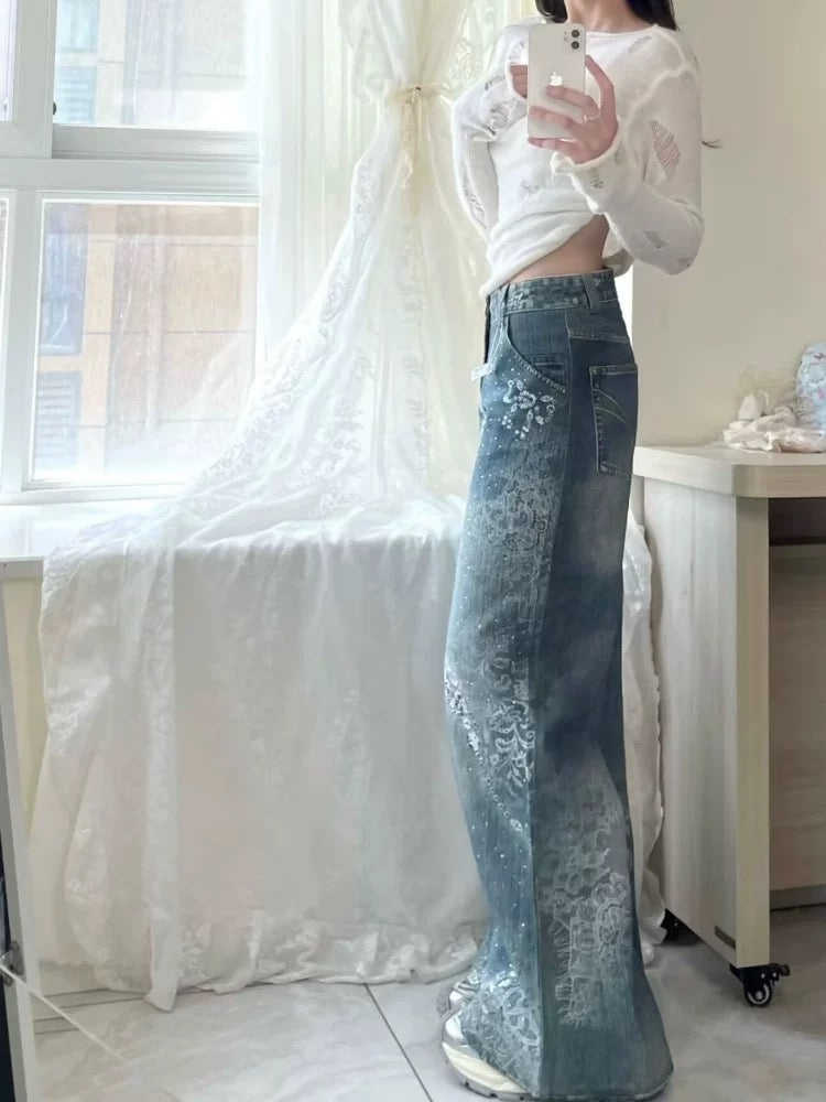 Bow Rhinestone Baggy Pants