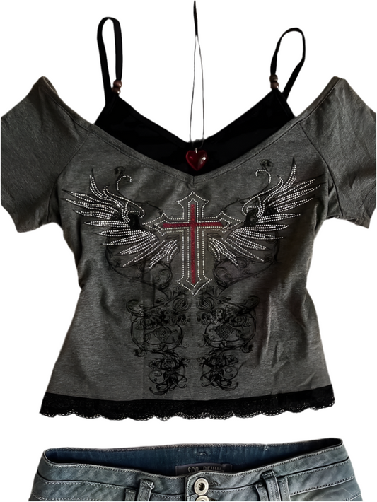 Grey Cross Top
