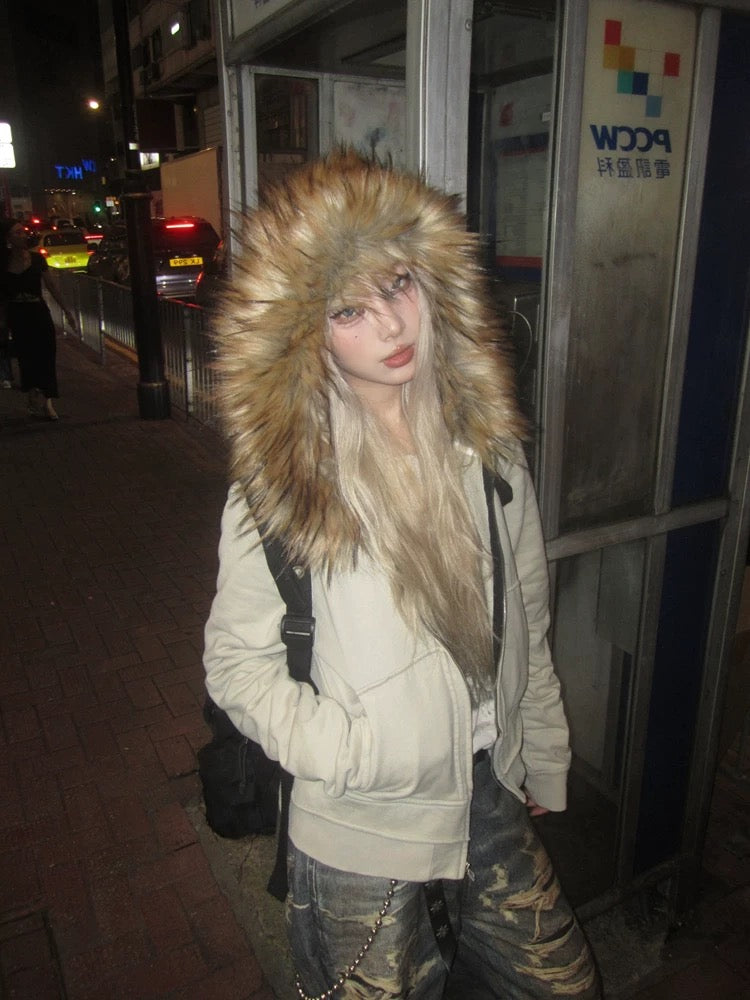 Beige Fur Hoodie