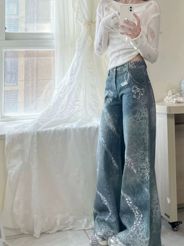 Bow Rhinestone Baggy Pants