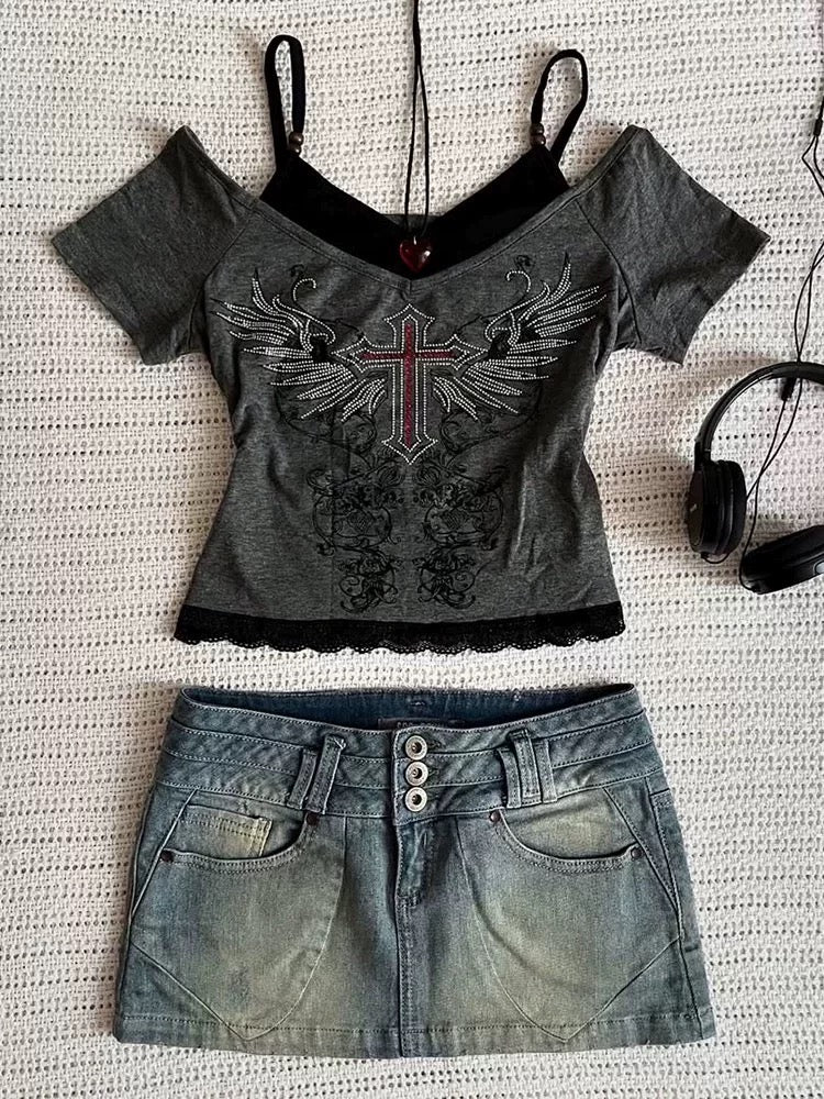 Grey Cross Top